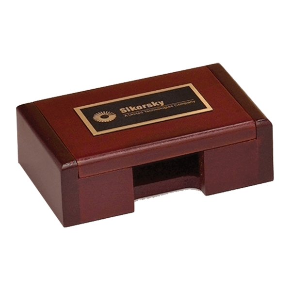 4 3/8" x 2 7/8" Rosewood Finish Business Card Box with Custom Engraved Black Brass Plate - Rosewood/Black/Gold
