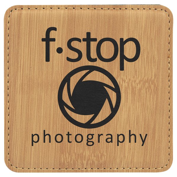 4" x 4" Square Bamboo Engraved Faux Leather Coaster - Bamboo