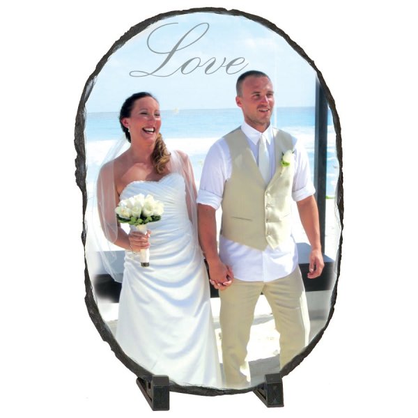 5 1/2" x 8" Oval Gloss SubliStone - White/Charcoal Gray