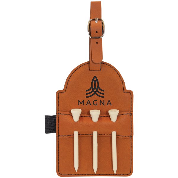 5" x 3 1/4" Rawhide Engraved Faux Leather Golf Bag Tag with 3 Wooden Tees - Rawhide