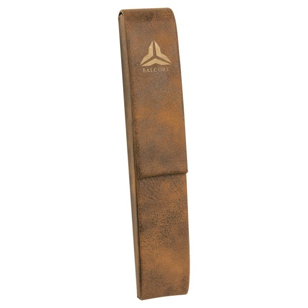 6 1/2" x 1" Rustic/Gold Engraved Faux Leather Single Pen Case - Rustic