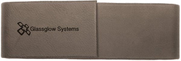 6 1/2" x 2" Gray Engraved Faux Leather Double Pen Case - Gray