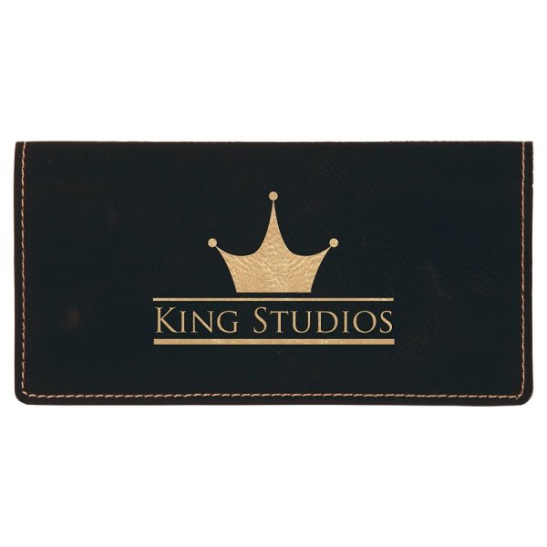 6 3/4" x 3 1/2" Black/Gold Engraved Faux Leather Checkbook Cover - Black
