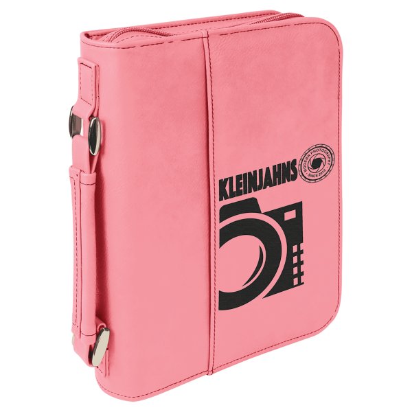 6 3/4" x 9 1/4" Pink Leatherette Book/Bible Cover with Handle & Zipper - Pink/Black
