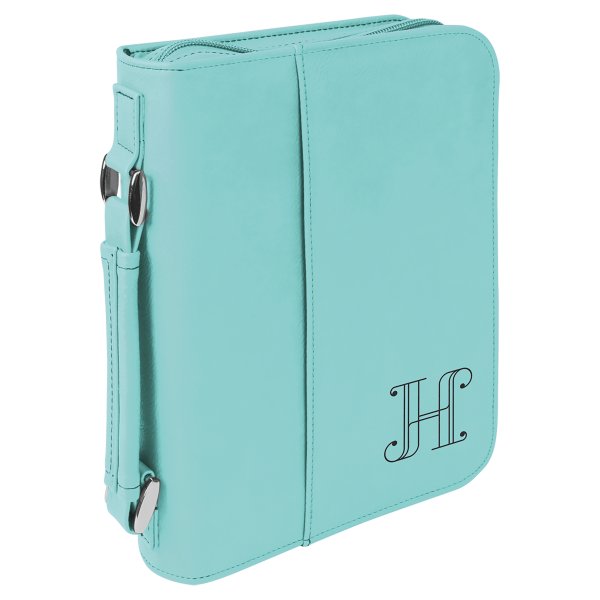 6 3/4" x 9 1/4" Teal Leatherette Book/Bible Cover with Handle & Zipper - Teal/Black