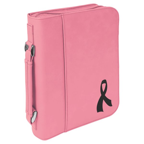 7 1/2" x 10 3/4" Pink Leatherette Book/Bible Cover with Handle & Zipper - Pink/Black