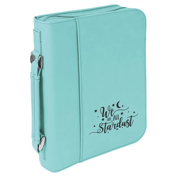 7 1/2" x 10 3/4" Teal Leatherette Book/Bible Cover with Handle & Zipper - Teal/Black