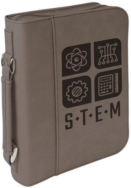 7 1/2" x 10 3/4" Gray Leatherette Book/Bible Cover with Handle & Zipper - Gray/Black