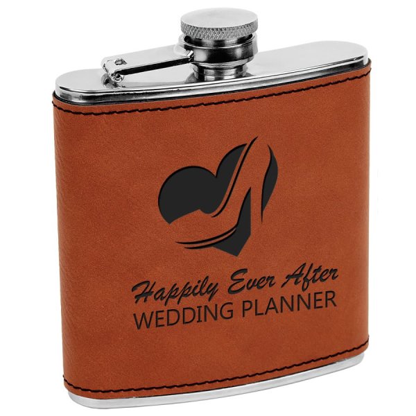 6 oz. Rawhide Engraved Faux Leather Stainless Steel Flask - Rawhide