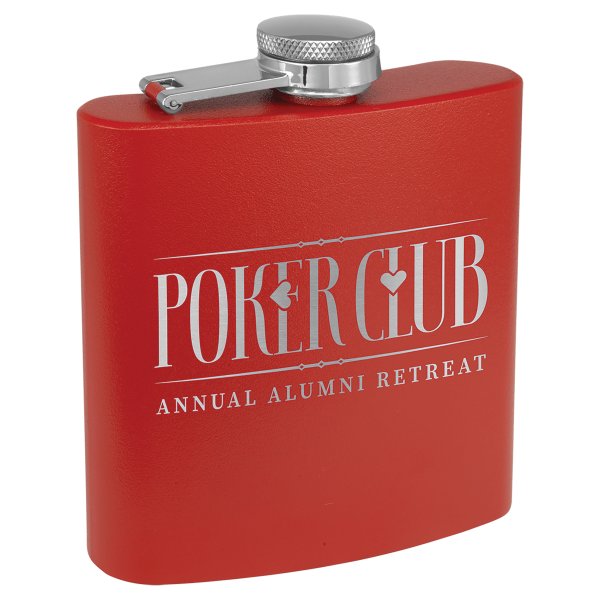 6 oz. Matte Red Powder Coated Custom Engraved Stainless Steel Flask - Red