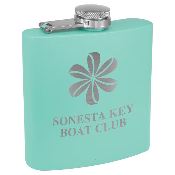 6 oz. Matte Teal Powder Coated Custom Engraved Stainless Steel Flask - Teal