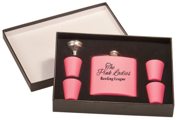6 oz. Matte Pink Flask Set in Black Presentation Box - Matte Pink