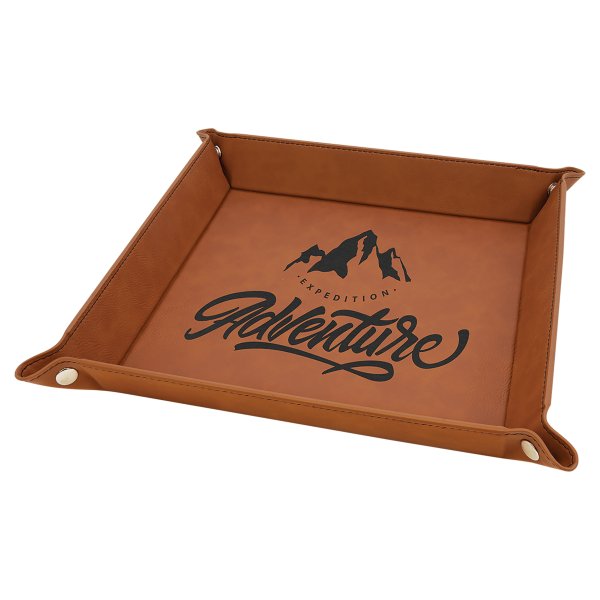 9" x 9" Rawhide Engraved Faux Leather Snap Up Tray with Silver Snaps - Rawhide