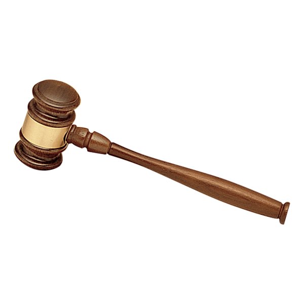 9 3/4" Walnut Gavel with a Gold Gavel Band - Walnut/Gold/Black