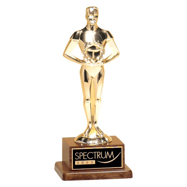 7 1/4" Cast Metal Goldtone Finish Classic Achiever Figure on a Solid Walnut Base and Black Laser Engravable Plate - Walnut/Black/Gold