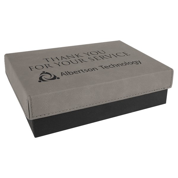 7 3/8" x 5 3/4" Gray Gift Box with Engraved Faux Leather Lid - Gray