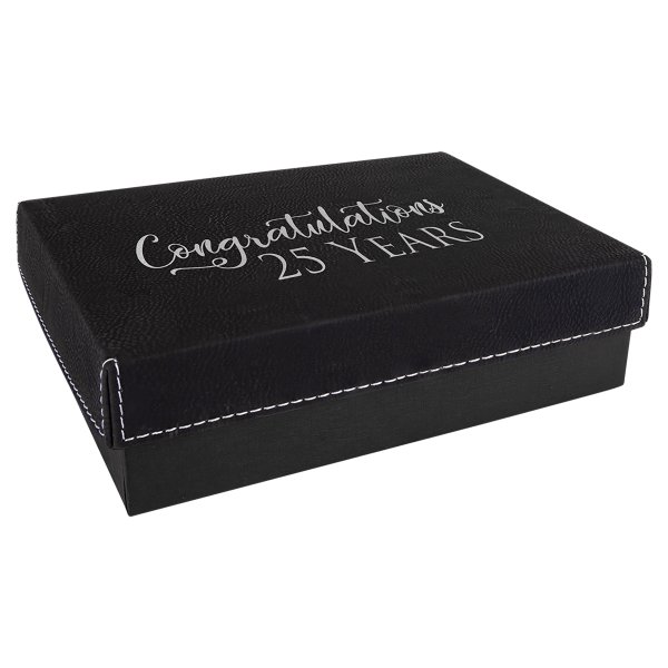 7 3/8" x 5 3/4" Black/Silver Gift Box with Engraved Faux Leather Lid - Black/Silver