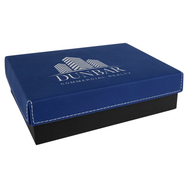 7 3/8" x 5 3/4" Blue/Silver Gift Box with Engraved Faux Leather Lid - Blue/Silver