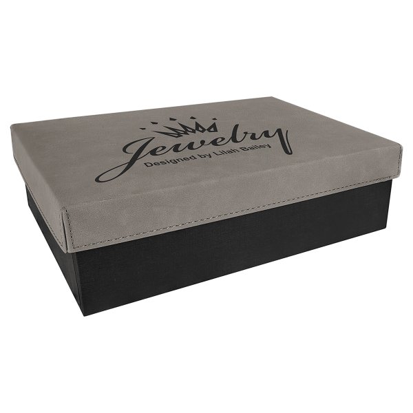 9 7/8" x 7 1/8" Gray Gift Box with Engraved Faux Leather Lid - Gray