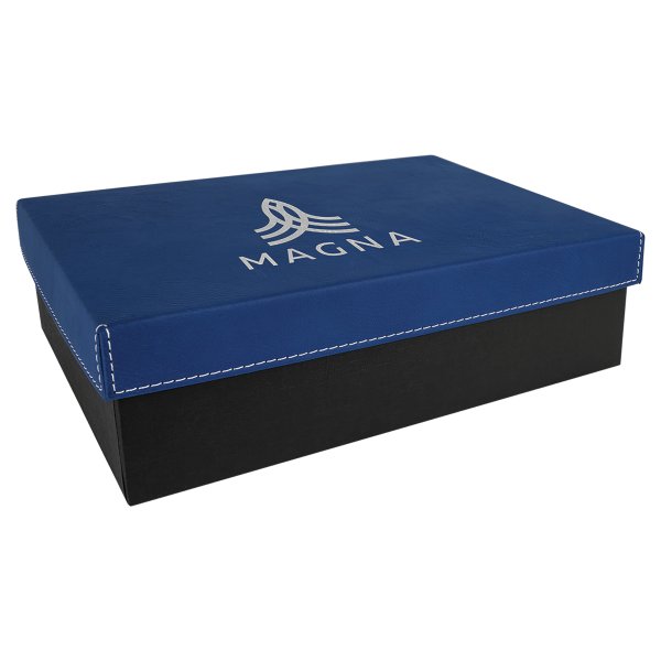 9 7/8" x 7 1/8" Blue/Silver Gift Box with Engraved Faux Leather Lid - Blue/Silver