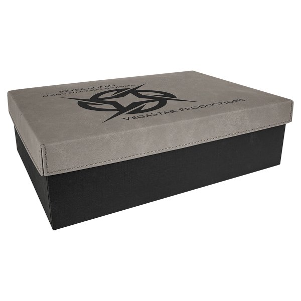 11 3/4" x 7 3/4" Gray Gift Box with Engraved Faux Leather Lid - Gray