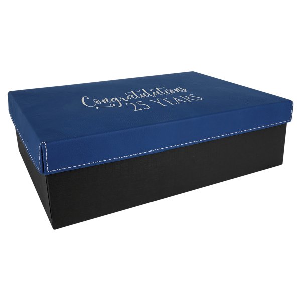11 3/4" x 7 3/4" Blue/Silver Gift Box with Engraved Faux Leather Lid - Blue/Silver