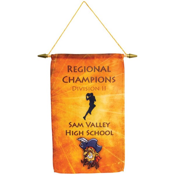 9 1/2" x 15 3/4" Custom Printed Banner with Hanging Cord - White