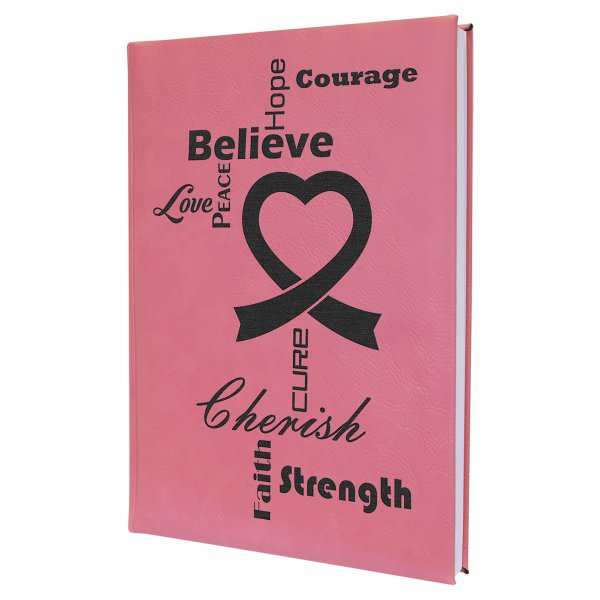 7" x 9 3/4" Pink Engraved Faux Leather Journal with Lined Notepad - Pink