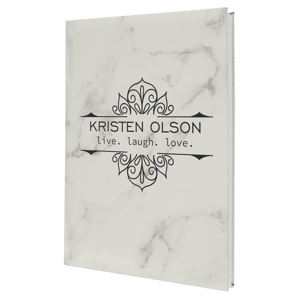 7" x 9 3/4" White Marble Engraved Faux Leather Journal with Lined Notepad - White Marble