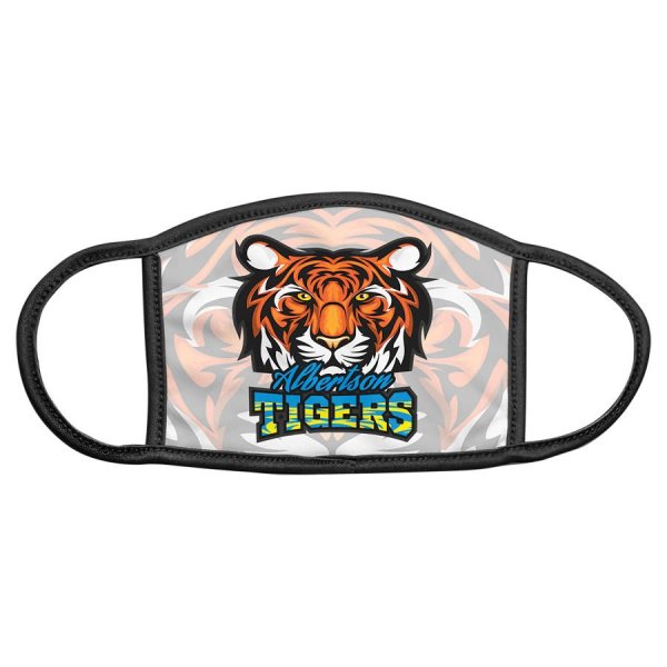 6" x 5" Medium Custom Printed Face Mask with Black Trim & Ear Loops - White/Black