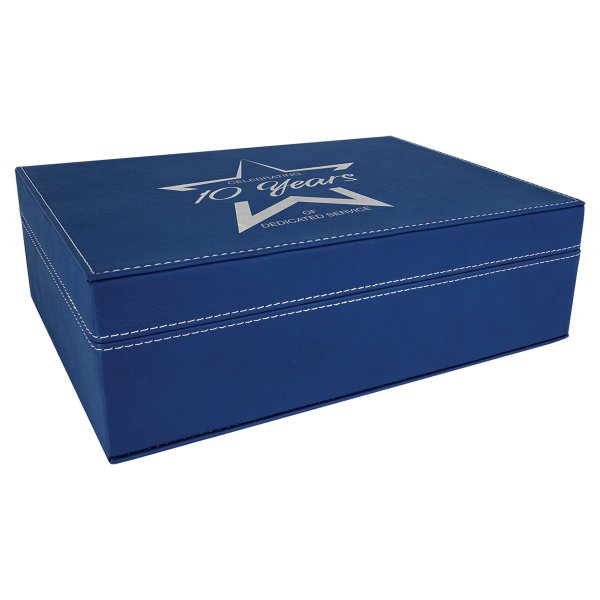 10 1/4" x 7 1/2" Blue/Silver Engraved Faux Leather Premium Gift Box - Blue/Silver