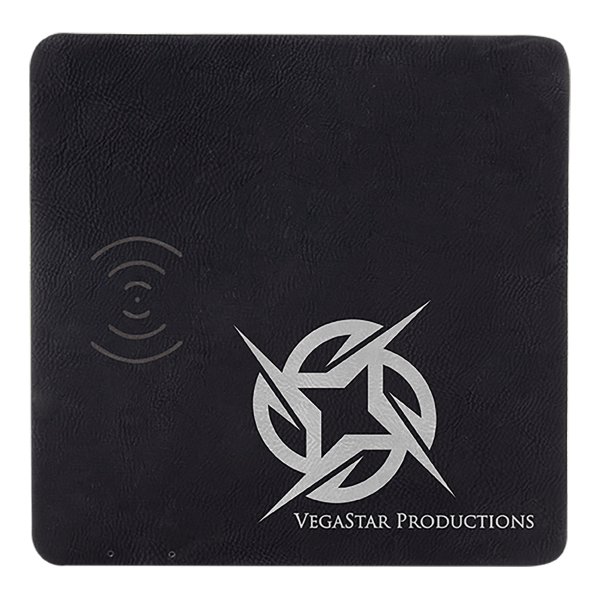 8" x 8" Black/Silver Engraved Faux Leather Phone Charging Mat - Black/Silver
