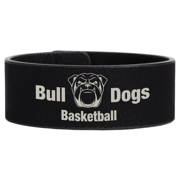 9 1/2" x 1" Black/Silver Engraved Faux Leather Cuff Bracelet - Black/Silver