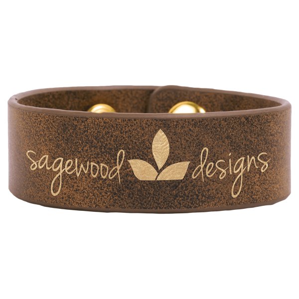 9 1/2" x 1" Rustic/Gold Engraved Faux Leather Cuff Bracelet - Rustic/Gold
