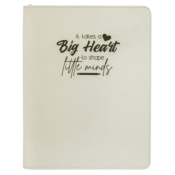 9 1/2" x 12" White with Zipper Engraved Faux Leather Portfolio with Notepad - White