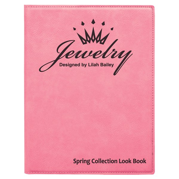 7" x 9" Pink Engraved Faux Leather Small Portfolio with Notepad - Pink