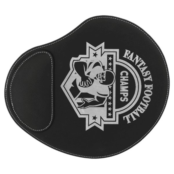 9" x 10 1/4" Black/Silver Engraved Faux Leather Mouse Pad - Black/Silver