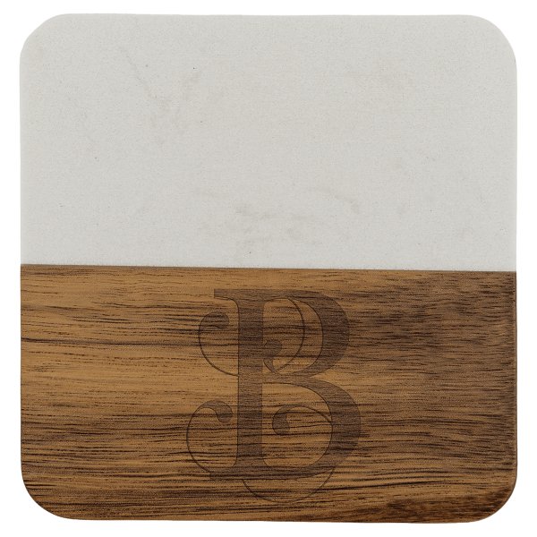 4" x 4" Acacia with White Marble Accent Square Coaster - Woodgrain/White