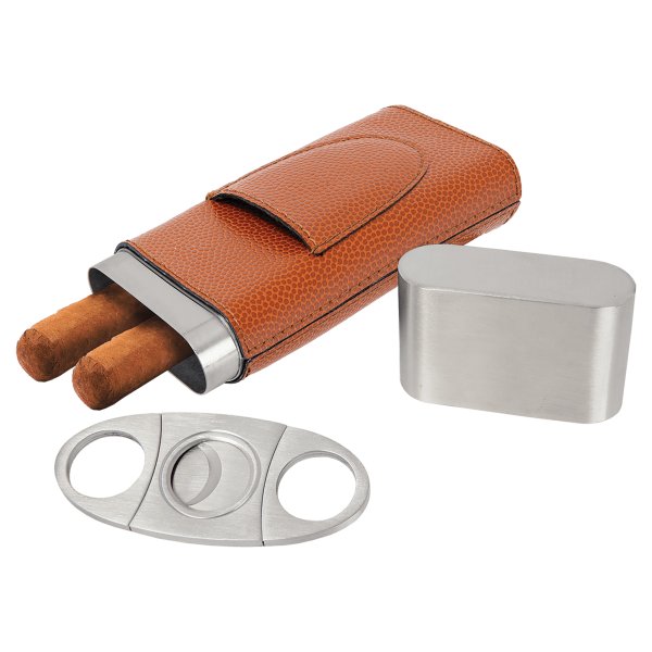 Basketball Engraved Faux Leather Cigar Case with Cutter - Orange