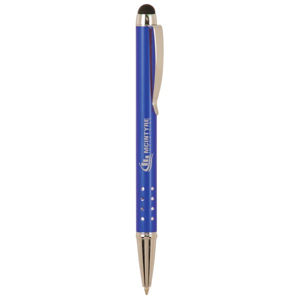 Blue with Silver Trim Custom Engraved Pen with Stylus - Blue/Silver