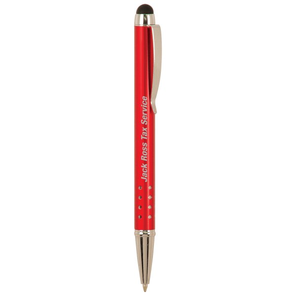 Red with Silver Trim Custom Engraved Pen with Stylus - Red/Silver