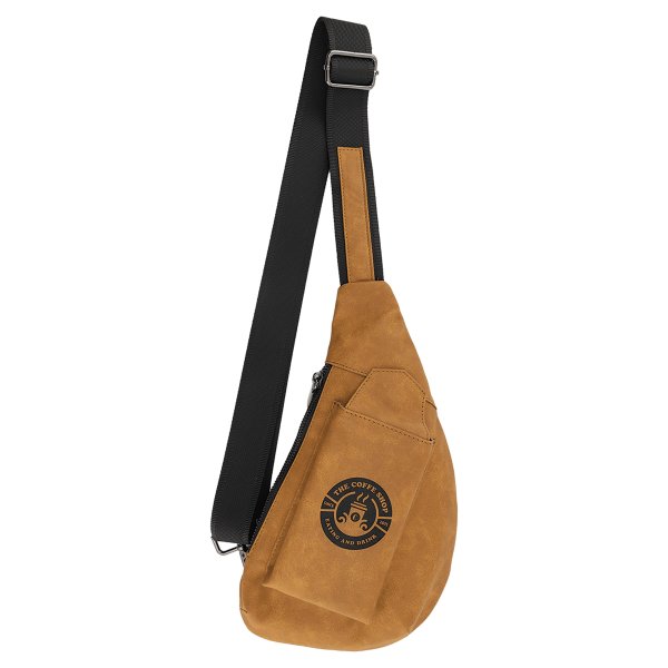 Crescent Bag - Engraved Faux Leather, Creekside Collection, Light Brown - Light Brown