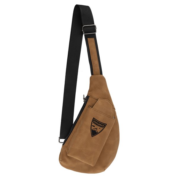 Crescent Bag - Engraved Faux Leather, Creekside Collection, Medium Brown - Medium Brown