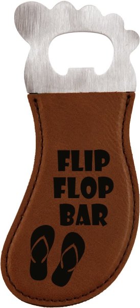 Dark Brown Engraved Faux Leather Foot Shaped Bottle Opener with Magnet - Dark Brown/Blk/Silv