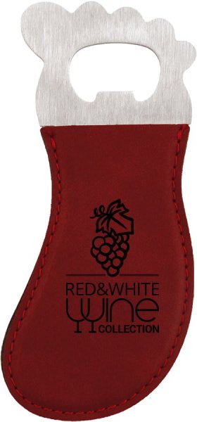 Rose Engraved Faux Leather Foot Shaped Bottle Opener with Magnet - Rose/Black/Silver