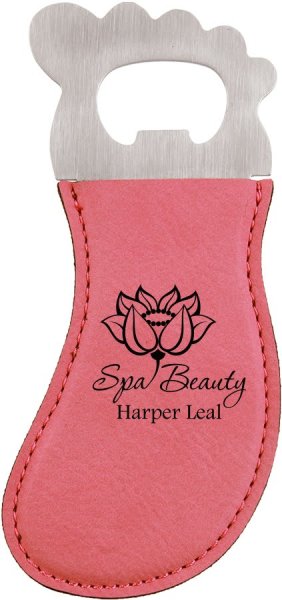 Pink Engraved Faux Leather Foot Shaped Bottle Opener with Magnet - Pink/Black/Silver