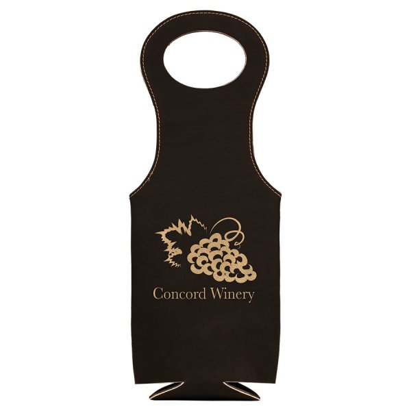 Black/Gold Engraved Faux Leather Wine Bag - Black