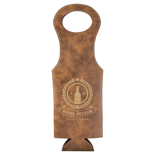 Rustic/Gold Engraved Faux Leather Wine Bag - Rustic