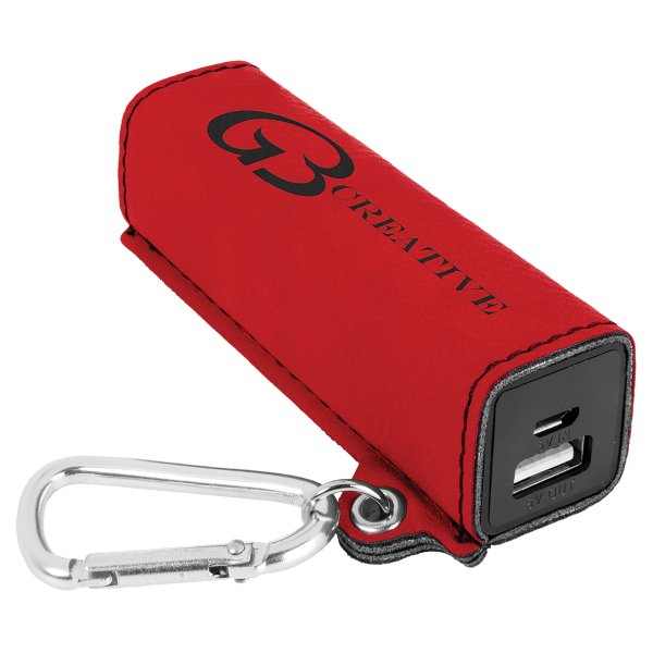 Red Engraved Faux Leather 2200 mAh Power Bank with USB Cord - Red