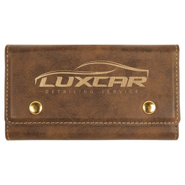 Rustic/Gold Engraved Faux Leather Card & Dice Set - Brown/Gold